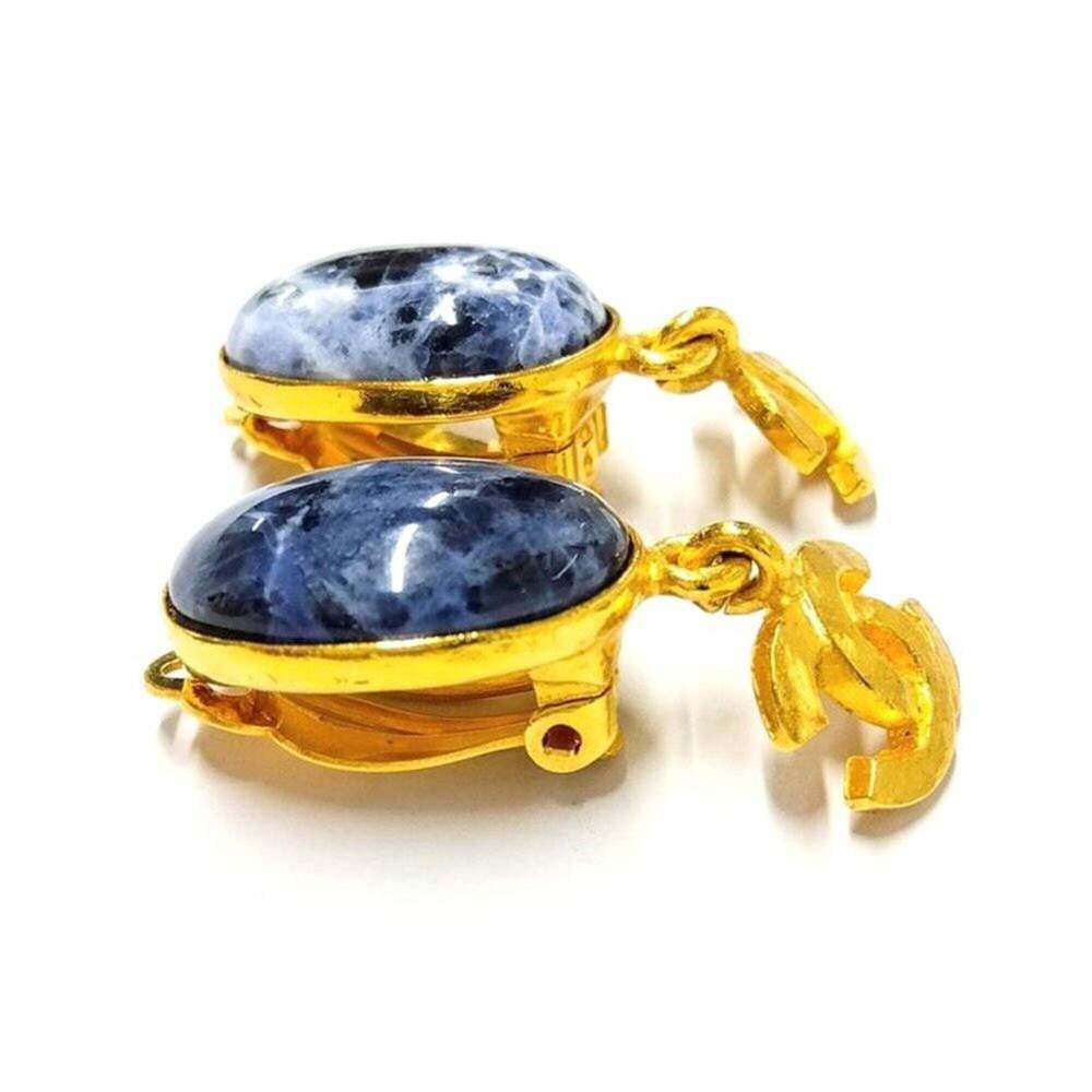 CHANEL Blue Logo Earrings - Picture 2 of 4